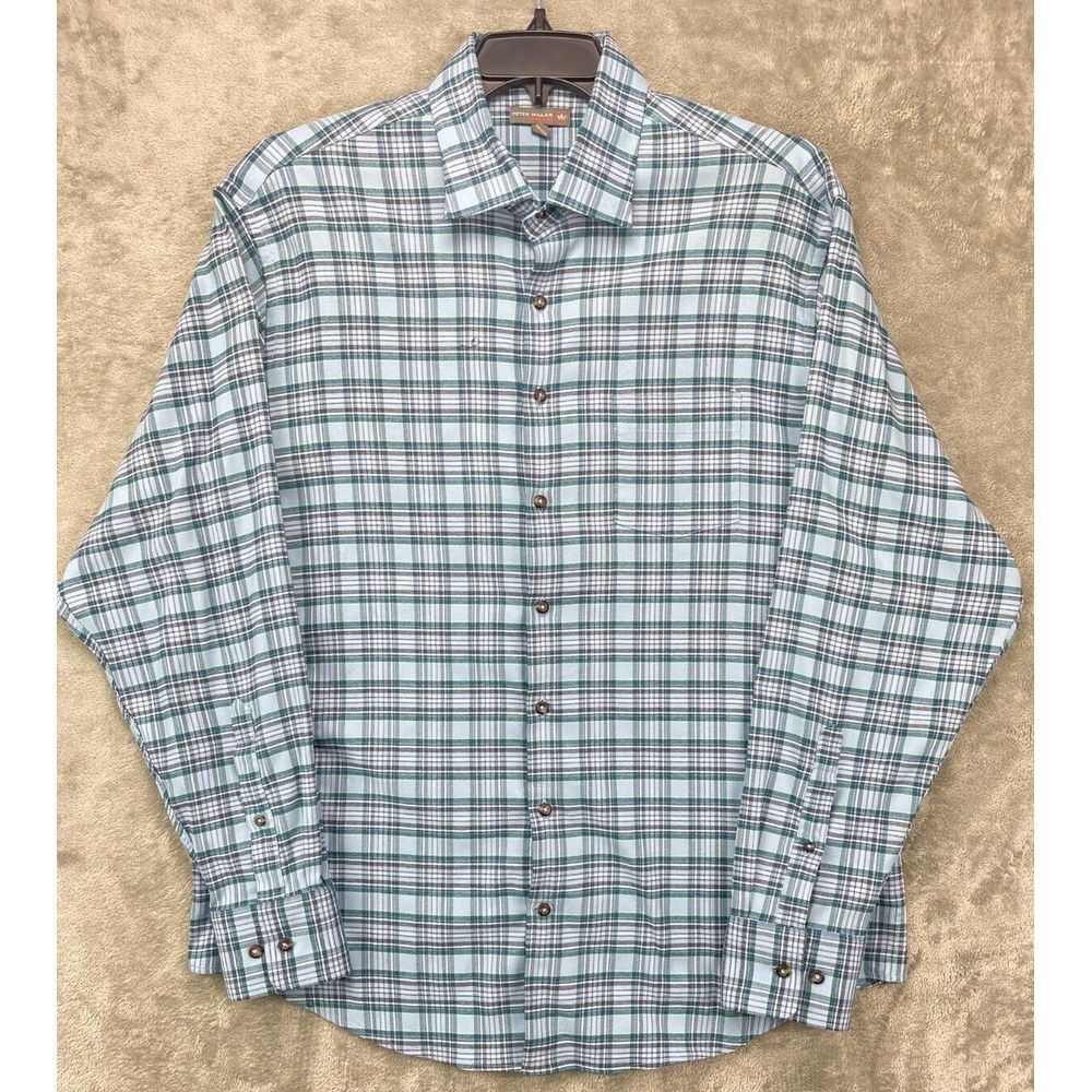 Peter Millar Men's Crown Sport Shirt Blue Plaid Size‎ XL Long Sleeve Button Up